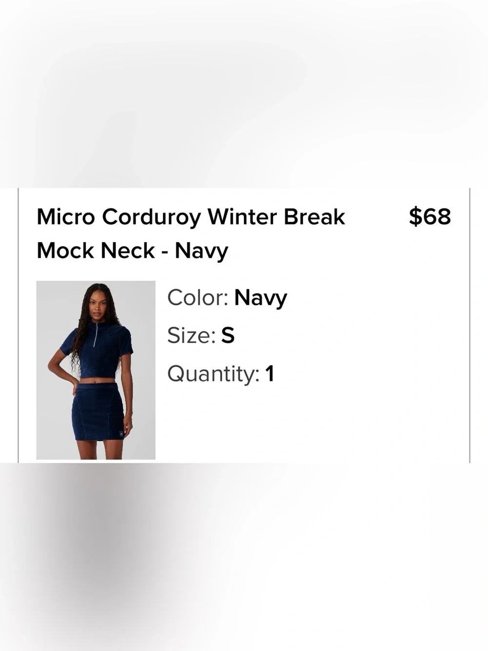 ALO Yoga Navy Blue Corduroy Short-Sleeve Zip Top